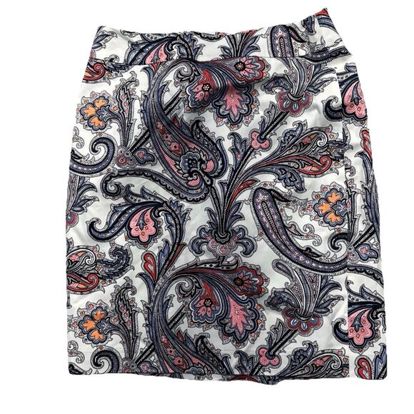 Ann Taylor Petite Sz 4P Pencil Skirt Multicolor Paisley Cotton stretch lined - Picture 2 of 9